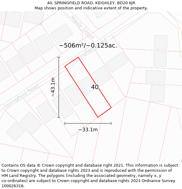 40, SPRINGFIELD ROAD, KEIGHLEY, BD20 6JR: Plot and title map