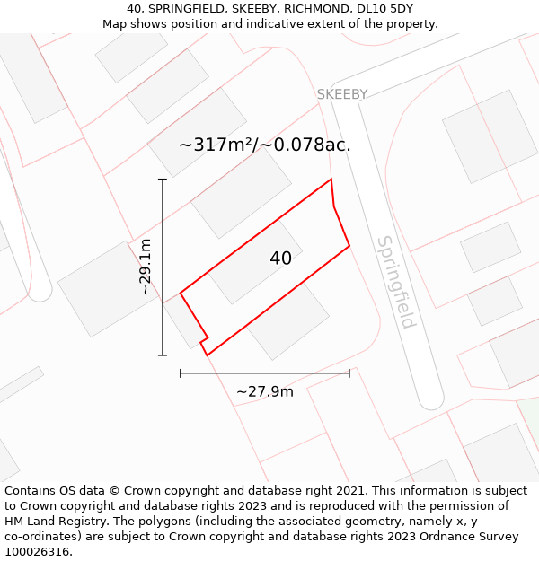 40, SPRINGFIELD, SKEEBY, RICHMOND, DL10 5DY: Plot and title map