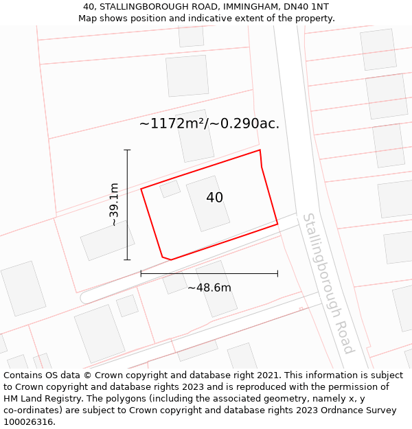 40, STALLINGBOROUGH ROAD, IMMINGHAM, DN40 1NT: Plot and title map