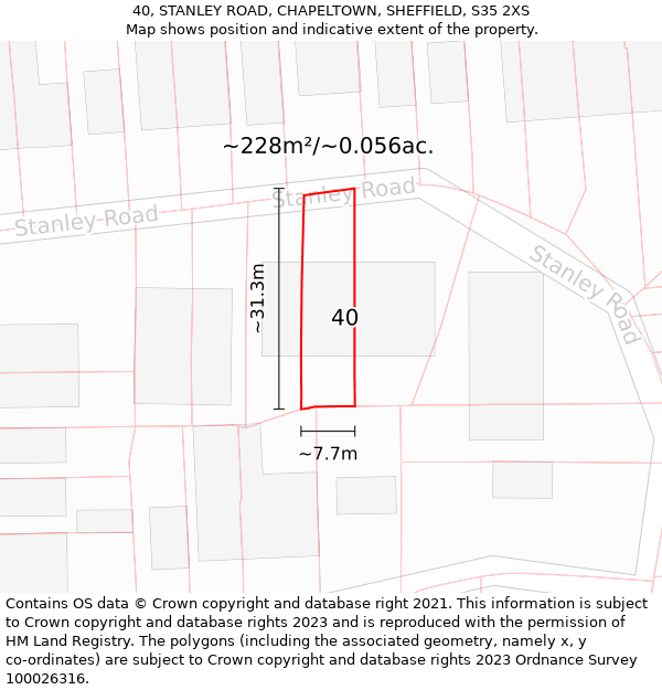 40, STANLEY ROAD, CHAPELTOWN, SHEFFIELD, S35 2XS: Plot and title map