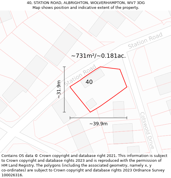 40, STATION ROAD, ALBRIGHTON, WOLVERHAMPTON, WV7 3DG: Plot and title map