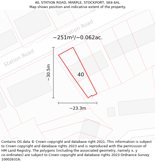 40, STATION ROAD, MARPLE, STOCKPORT, SK6 6AL: Plot and title map