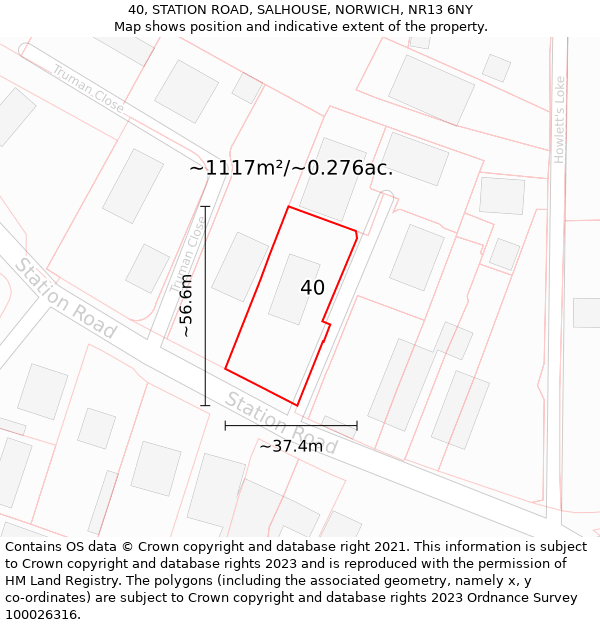 40, STATION ROAD, SALHOUSE, NORWICH, NR13 6NY: Plot and title map