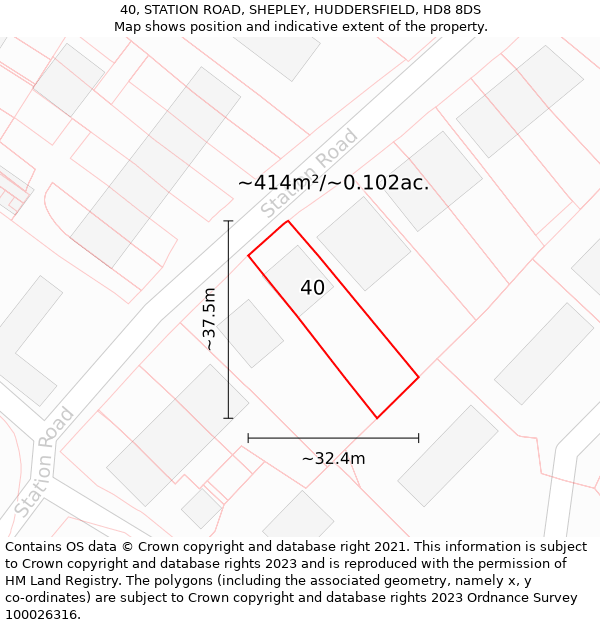 40, STATION ROAD, SHEPLEY, HUDDERSFIELD, HD8 8DS: Plot and title map