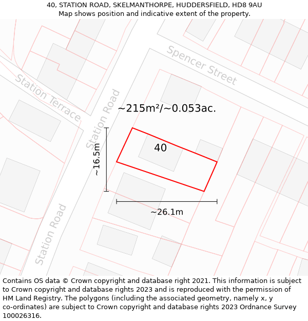 40, STATION ROAD, SKELMANTHORPE, HUDDERSFIELD, HD8 9AU: Plot and title map