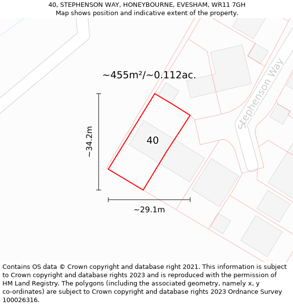 40, STEPHENSON WAY, HONEYBOURNE, EVESHAM, WR11 7GH: Plot and title map