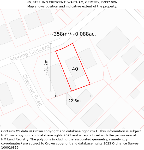 40, STERLING CRESCENT, WALTHAM, GRIMSBY, DN37 0DN: Plot and title map