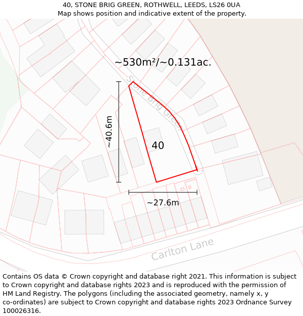 40, STONE BRIG GREEN, ROTHWELL, LEEDS, LS26 0UA: Plot and title map