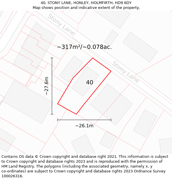 40, STONY LANE, HONLEY, HOLMFIRTH, HD9 6DY: Plot and title map