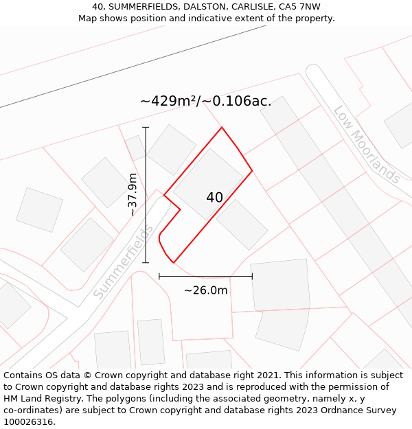 40, SUMMERFIELDS, DALSTON, CARLISLE, CA5 7NW: Plot and title map