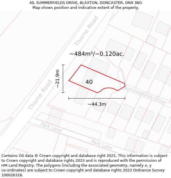 40, SUMMERFIELDS DRIVE, BLAXTON, DONCASTER, DN9 3BG: Plot and title map