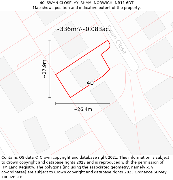 40, SWAN CLOSE, AYLSHAM, NORWICH, NR11 6DT: Plot and title map