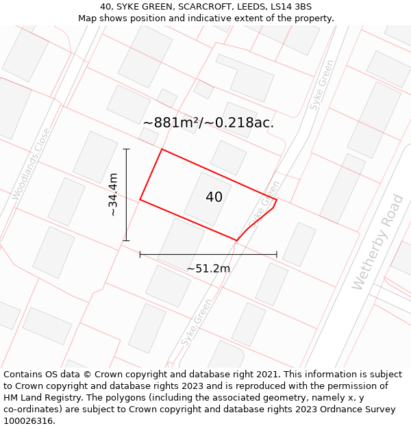 40, SYKE GREEN, SCARCROFT, LEEDS, LS14 3BS: Plot and title map