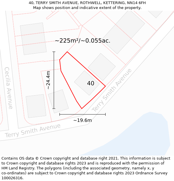 40, TERRY SMITH AVENUE, ROTHWELL, KETTERING, NN14 6FH: Plot and title map