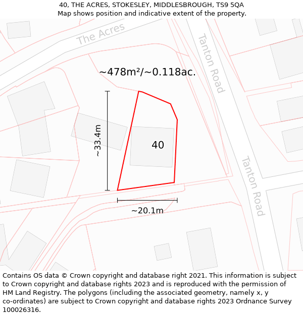 40, THE ACRES, STOKESLEY, MIDDLESBROUGH, TS9 5QA: Plot and title map