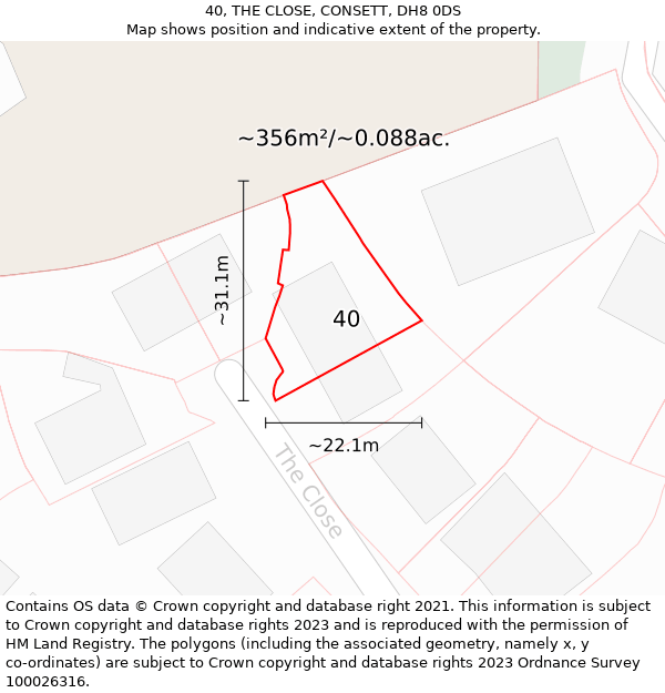 40, THE CLOSE, CONSETT, DH8 0DS: Plot and title map