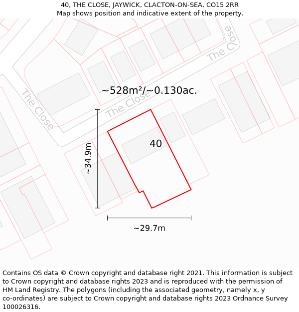 40, THE CLOSE, JAYWICK, CLACTON-ON-SEA, CO15 2RR: Plot and title map