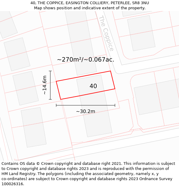 40, THE COPPICE, EASINGTON COLLIERY, PETERLEE, SR8 3NU: Plot and title map