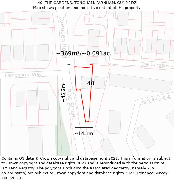 40, THE GARDENS, TONGHAM, FARNHAM, GU10 1DZ: Plot and title map