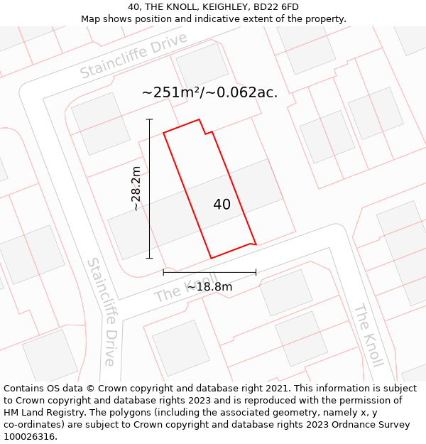 40, THE KNOLL, KEIGHLEY, BD22 6FD: Plot and title map