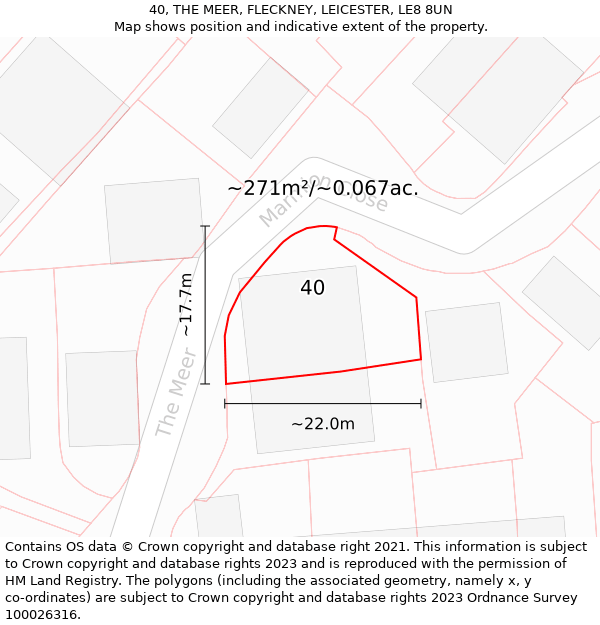 40, THE MEER, FLECKNEY, LEICESTER, LE8 8UN: Plot and title map