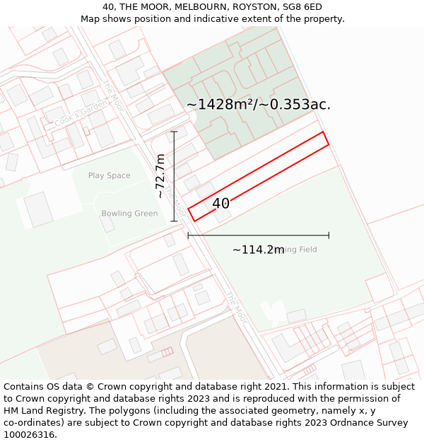 40, THE MOOR, MELBOURN, ROYSTON, SG8 6ED: Plot and title map