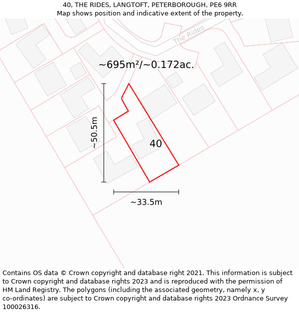 40, THE RIDES, LANGTOFT, PETERBOROUGH, PE6 9RR: Plot and title map