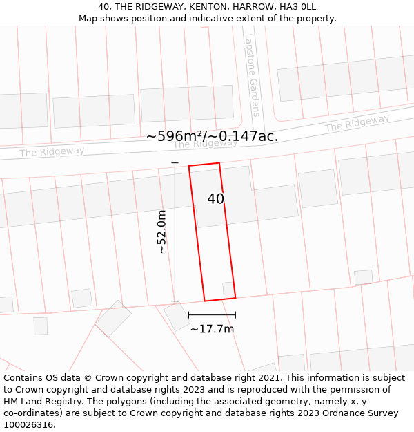 40, THE RIDGEWAY, KENTON, HARROW, HA3 0LL: Plot and title map