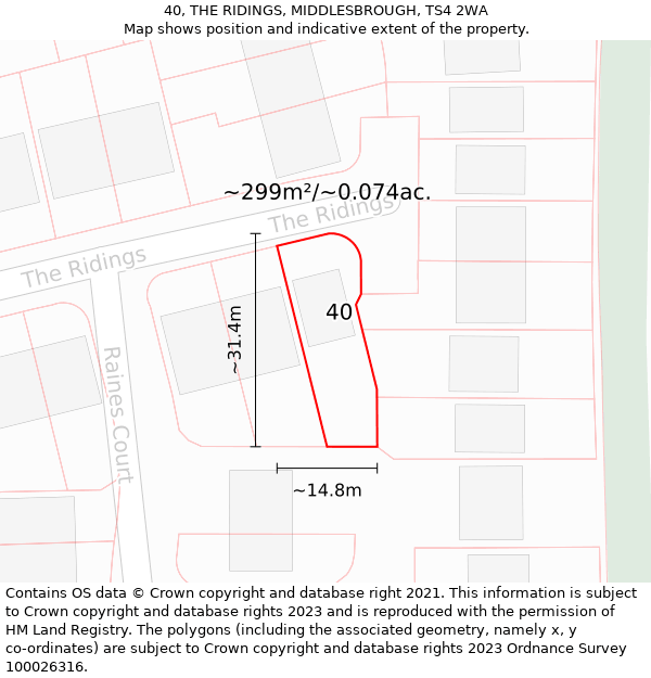 40, THE RIDINGS, MIDDLESBROUGH, TS4 2WA: Plot and title map