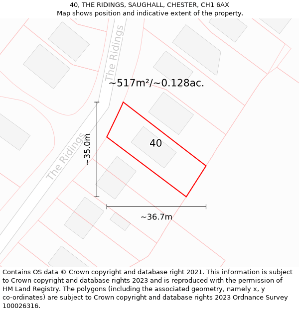 40, THE RIDINGS, SAUGHALL, CHESTER, CH1 6AX: Plot and title map