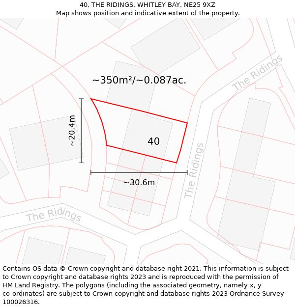 40, THE RIDINGS, WHITLEY BAY, NE25 9XZ: Plot and title map