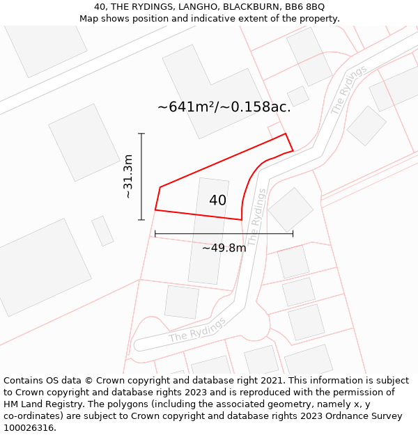 40, THE RYDINGS, LANGHO, BLACKBURN, BB6 8BQ: Plot and title map