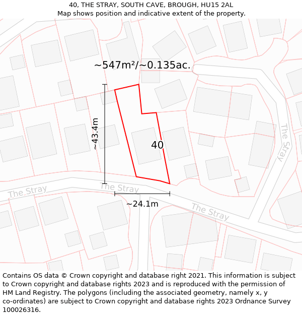 40, THE STRAY, SOUTH CAVE, BROUGH, HU15 2AL: Plot and title map