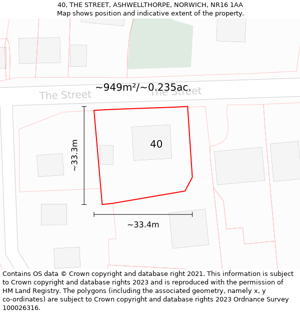 40, THE STREET, ASHWELLTHORPE, NORWICH, NR16 1AA: Plot and title map