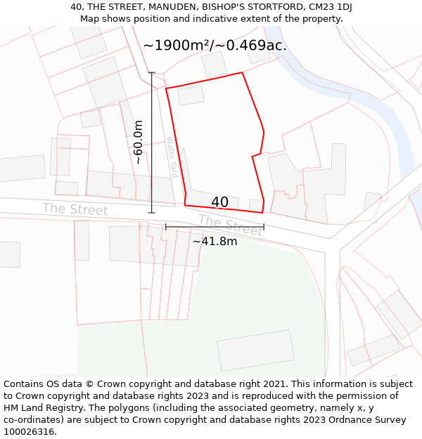 40, THE STREET, MANUDEN, BISHOP'S STORTFORD, CM23 1DJ: Plot and title map