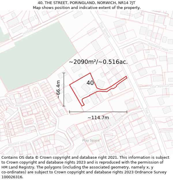 40, THE STREET, PORINGLAND, NORWICH, NR14 7JT: Plot and title map