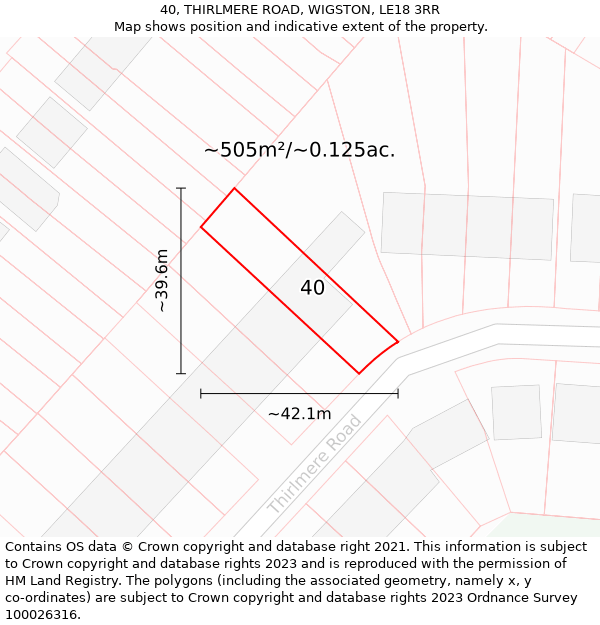 40, THIRLMERE ROAD, WIGSTON, LE18 3RR: Plot and title map