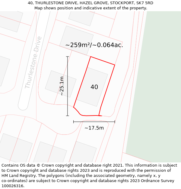40, THURLESTONE DRIVE, HAZEL GROVE, STOCKPORT, SK7 5RD: Plot and title map