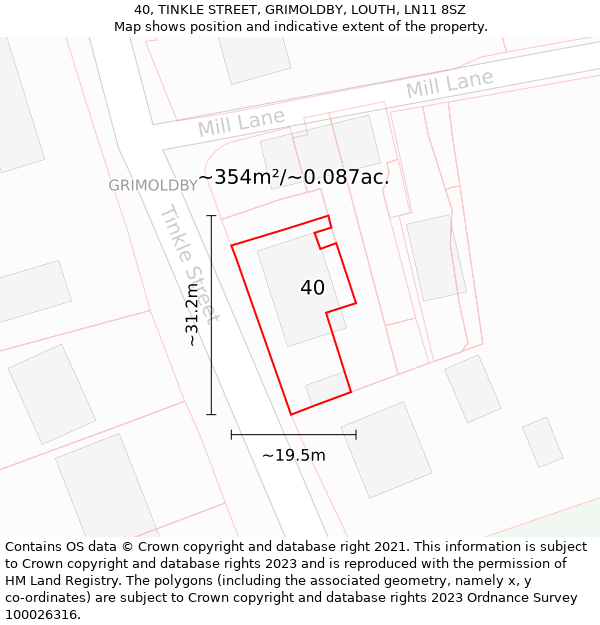 40, TINKLE STREET, GRIMOLDBY, LOUTH, LN11 8SZ: Plot and title map