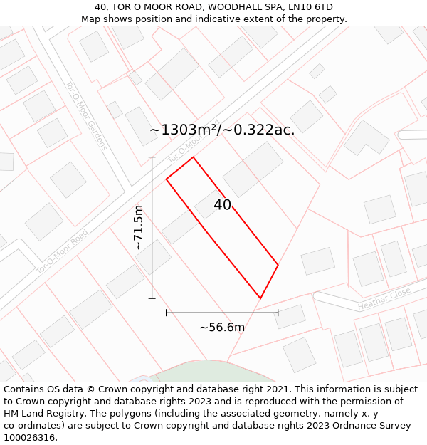 40, TOR O MOOR ROAD, WOODHALL SPA, LN10 6TD: Plot and title map