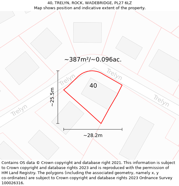 40, TRELYN, ROCK, WADEBRIDGE, PL27 6LZ: Plot and title map