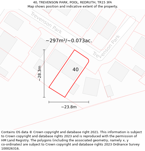 40, TREVENSON PARK, POOL, REDRUTH, TR15 3FA: Plot and title map