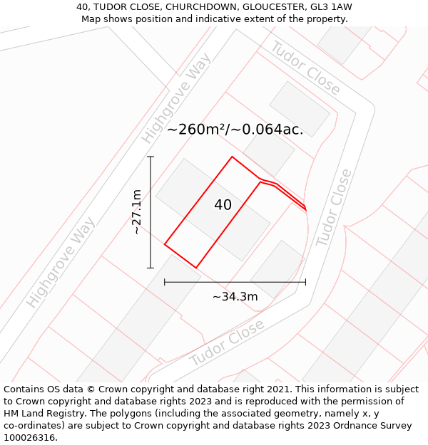 40, TUDOR CLOSE, CHURCHDOWN, GLOUCESTER, GL3 1AW: Plot and title map