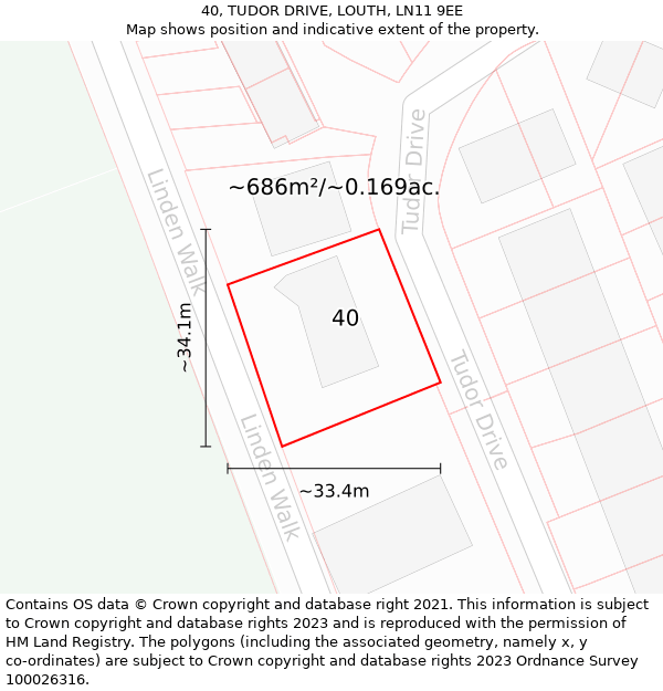 40, TUDOR DRIVE, LOUTH, LN11 9EE: Plot and title map