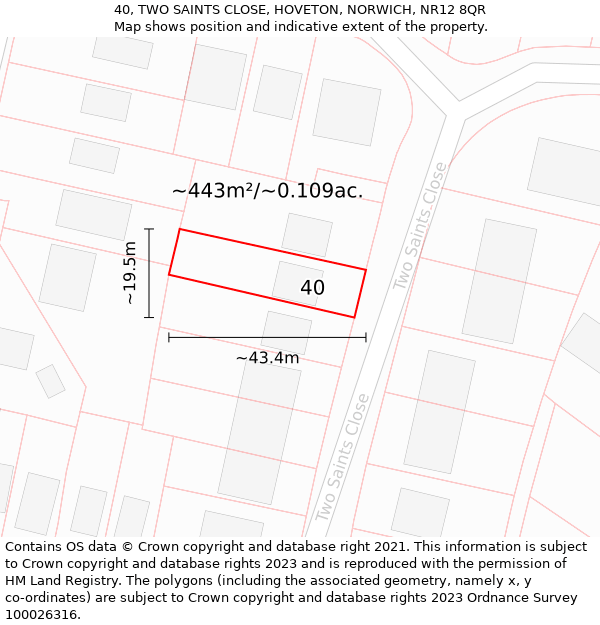40, TWO SAINTS CLOSE, HOVETON, NORWICH, NR12 8QR: Plot and title map