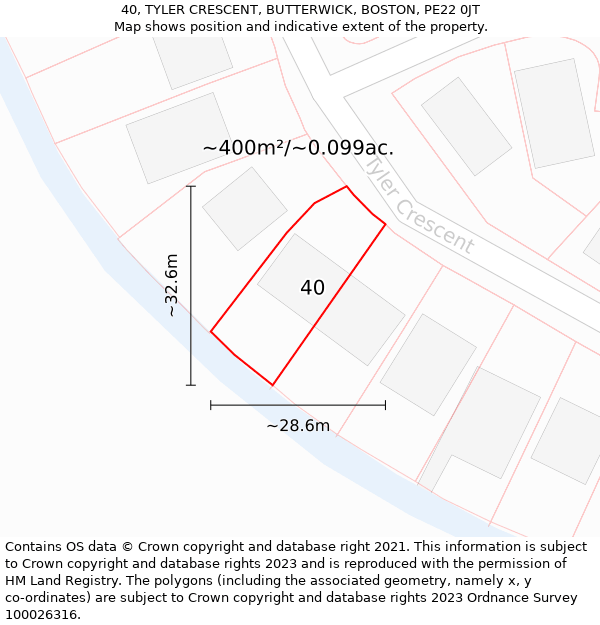 40, TYLER CRESCENT, BUTTERWICK, BOSTON, PE22 0JT: Plot and title map