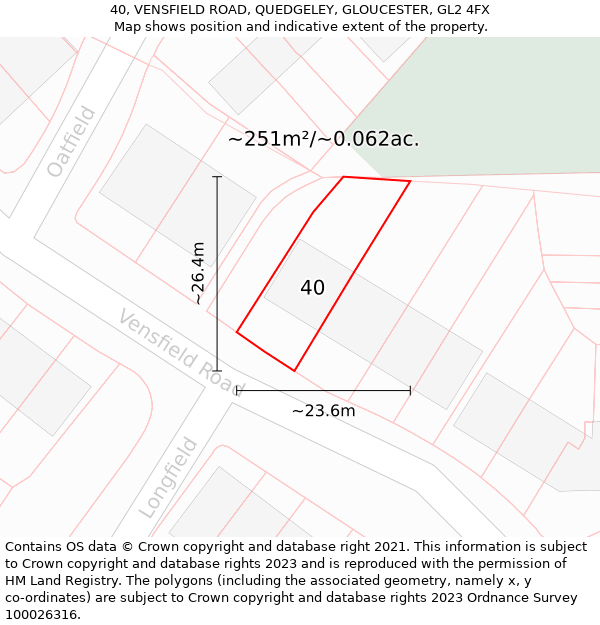 40, VENSFIELD ROAD, QUEDGELEY, GLOUCESTER, GL2 4FX: Plot and title map