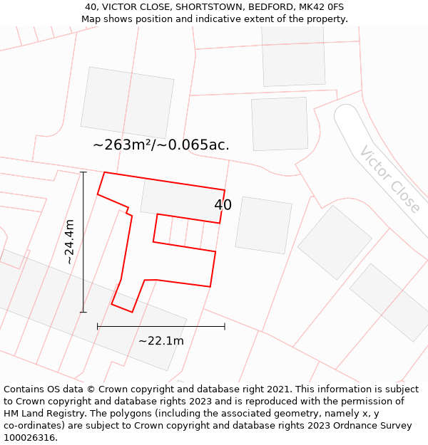 40, VICTOR CLOSE, SHORTSTOWN, BEDFORD, MK42 0FS: Plot and title map