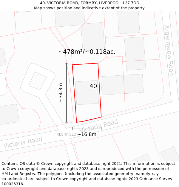 40, VICTORIA ROAD, FORMBY, LIVERPOOL, L37 7DD: Plot and title map