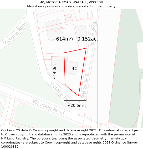 40, VICTORIA ROAD, WALSALL, WS3 4BH: Plot and title map